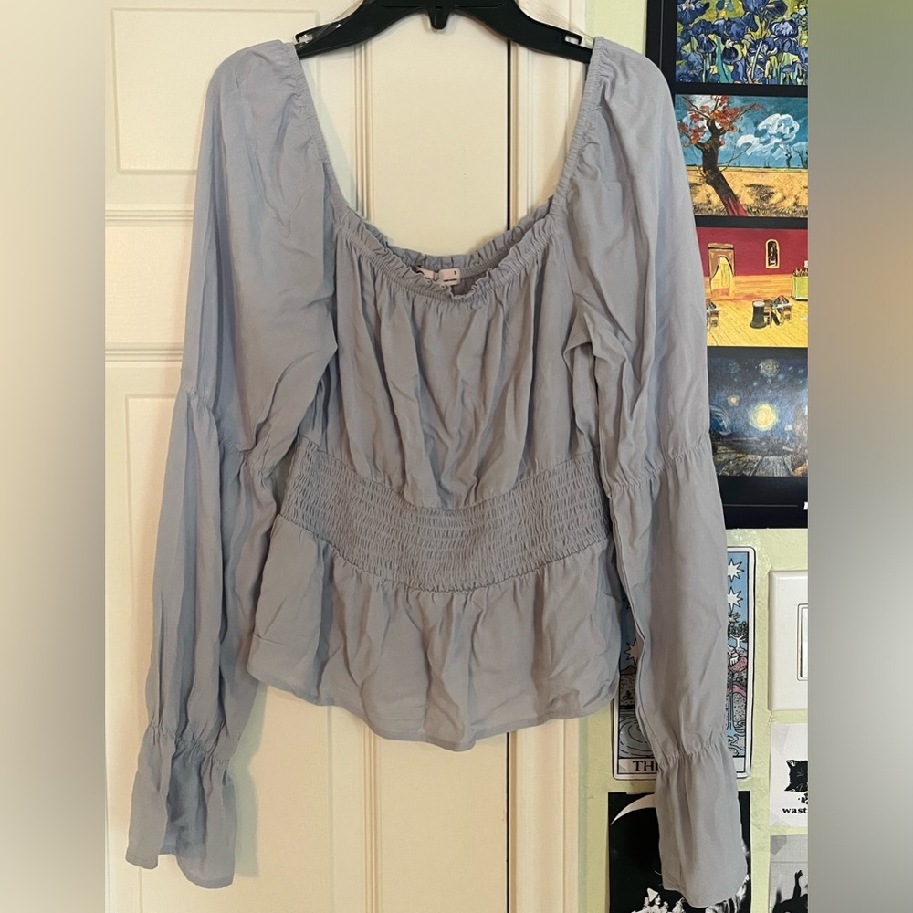 Pale blue women’s peasant blouse
